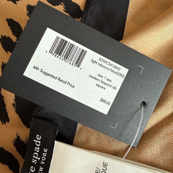 kate spade Leopard Print Silk Scarf in Tan and Black NWT - Picture 7 of 7